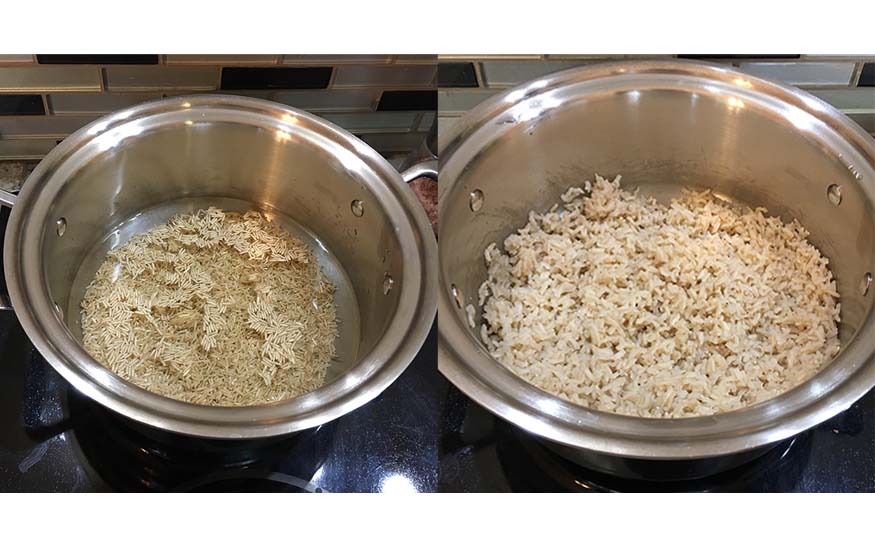 cocinar arroz en una batería de cocina 360