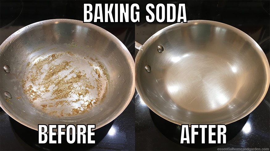 antes y después de la toma de una bandeja sucia de acero inoxidable